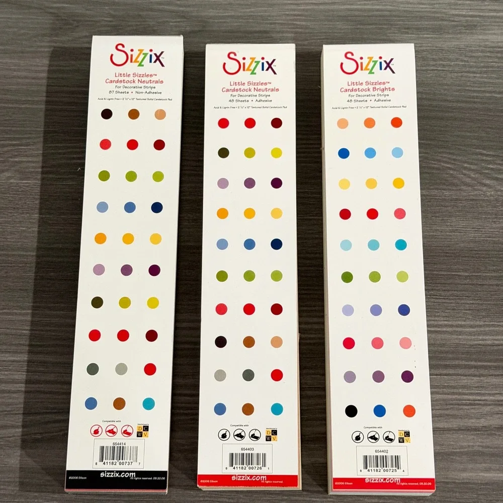 Sizzix Little Sizzles Cardstock Pad Bundle Brights Neutrals 7pc Set Adhesive/Non